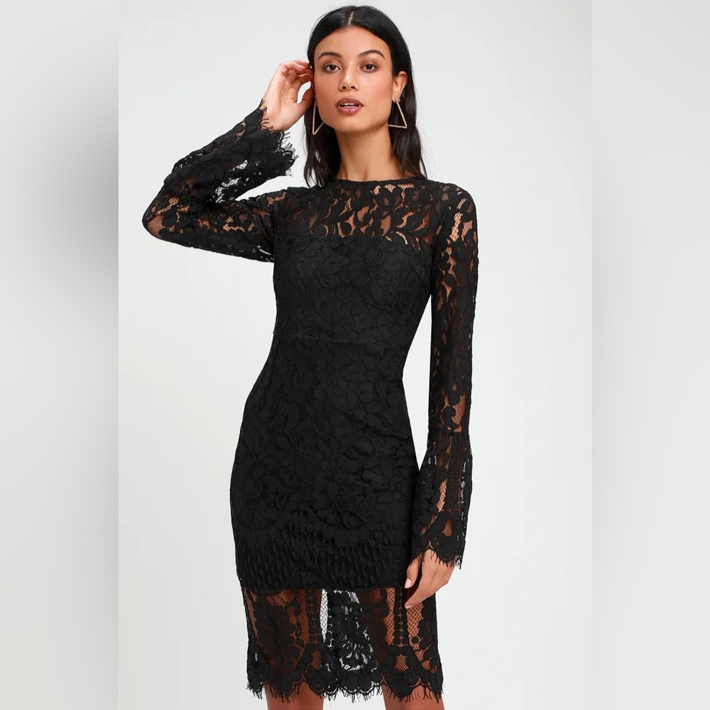 Elegant black lace midi dress